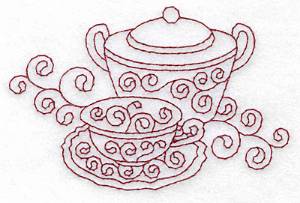 Picture of Teacup & Sugar Bowl Redwork Machine Embroidery Design