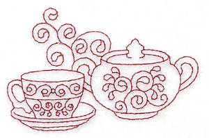 Picture of Teacup & Sugar Bowl Redwork Machine Embroidery Design