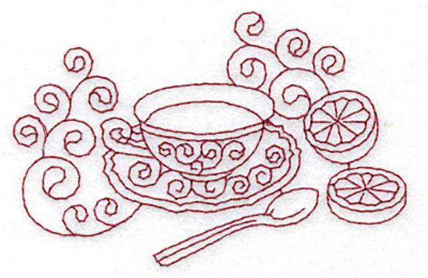 Picture of Tea With Lemon Redwork Machine Embroidery Design