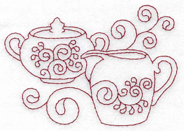 Picture of Sugar & Creamer Redwork Machine Embroidery Design