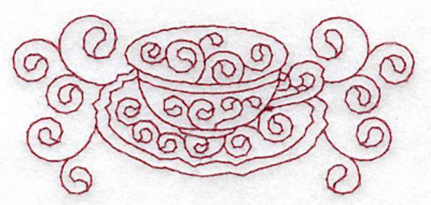 Picture of Cup & Saucer Redwork Machine Embroidery Design