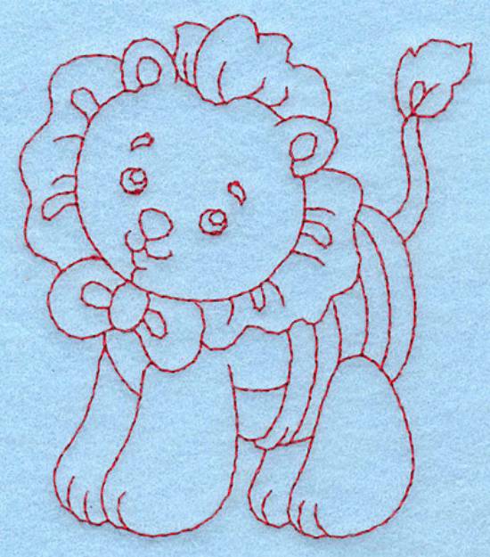 Picture of Baby Lion Redwork Machine Embroidery Design