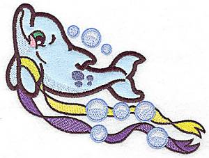 Picture of Dolphin & Ribbon Applique Machine Embroidery Design