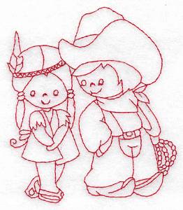 Picture of Cowboy & Indian Girl Machine Embroidery Design