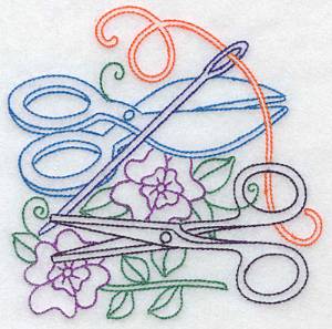 Picture of Shears Scissors & Flowers Machine Embroidery Design