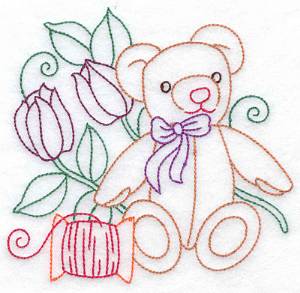 Picture of Teddy Spool & Flowers Machine Embroidery Design
