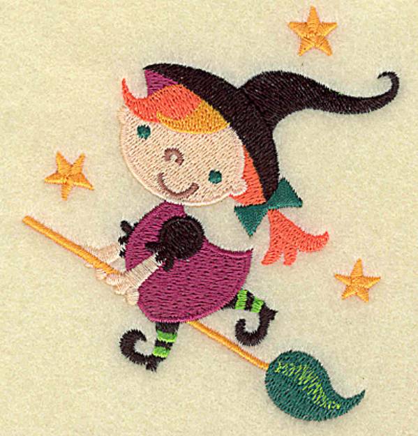 Picture of Witch On Broomstick Machine Embroidery Design