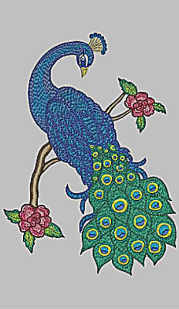 Picture of Peacock And Blossoms Machine Embroidery Design