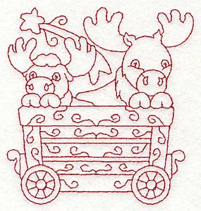 Picture of Redwork Reindeer & Train Machine Embroidery Design