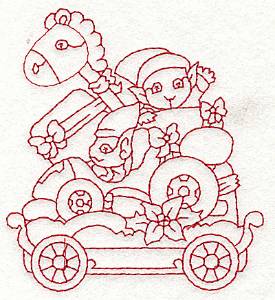 Picture of Redwork Elves Machine Embroidery Design