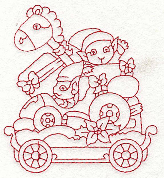 Picture of Redwork Elves Machine Embroidery Design