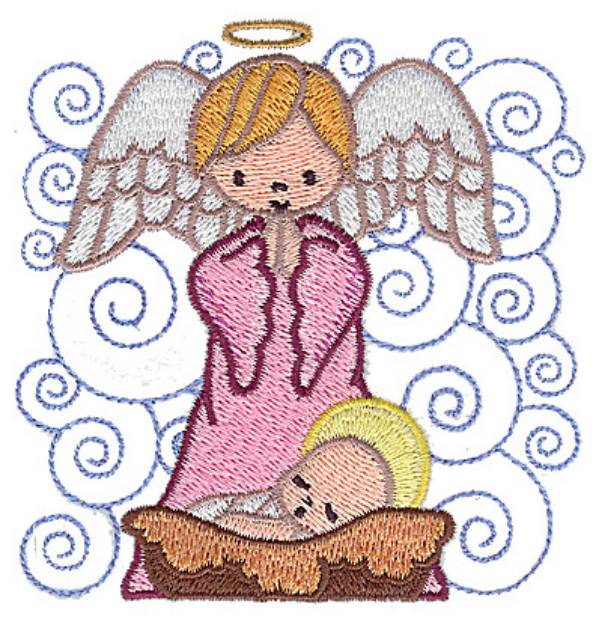 Picture of Nativity Angel & Jesus Machine Embroidery Design