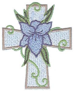 Picture of Cross With Blue Flower Machine Embroidery Design