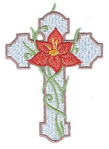 Picture of Cross With Orange Lily Machine Embroidery Design
