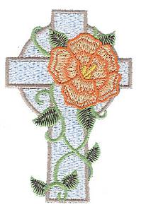 Picture of Cross with Peach Flower Machine Embroidery Design
