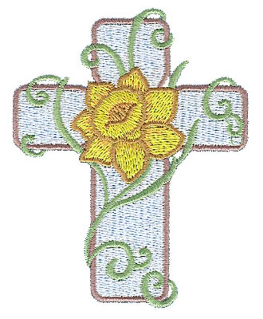 Picture of Cross with Daffodil Machine Embroidery Design