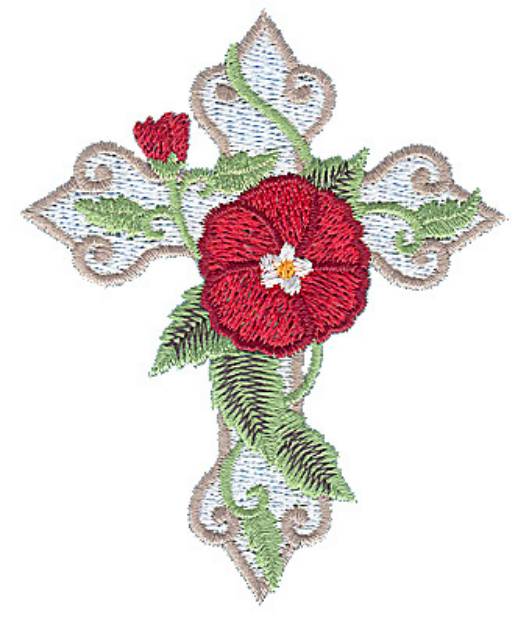 Picture of Cross with Poppy Machine Embroidery Design