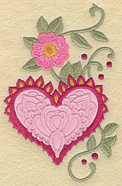 Picture of Floral Heart Applique Machine Embroidery Design