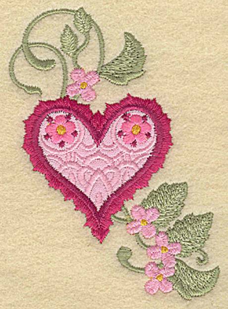Picture of Heart Floral Applique Machine Embroidery Design