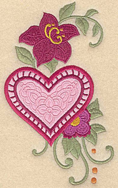 Picture of Heart And Lily Applique Machine Embroidery Design