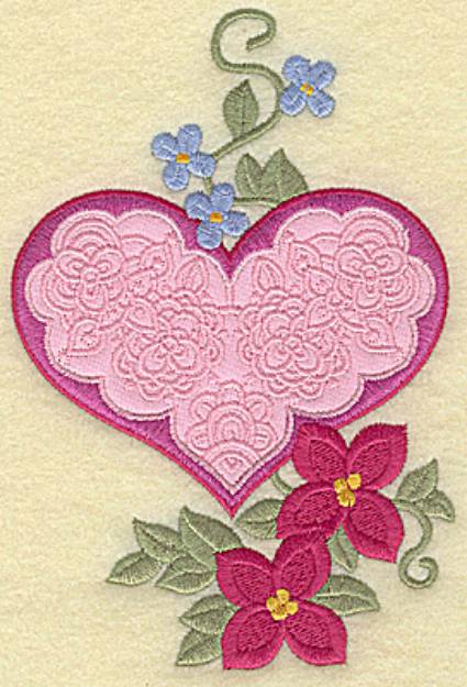 Picture of Heart And Flower Applique Machine Embroidery Design