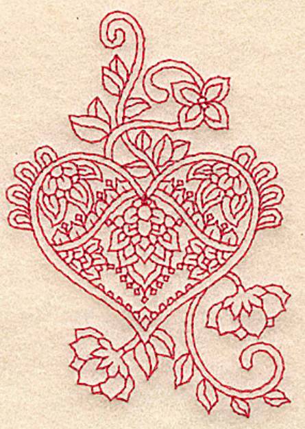 Picture of Elegant Heart Redwork Machine Embroidery Design