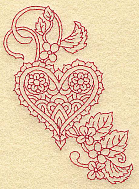 Picture of Heart And Floral Redwork Machine Embroidery Design