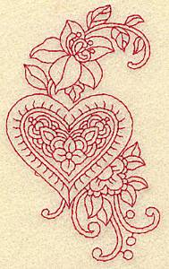 Picture of Floral Heart Redwork Machine Embroidery Design