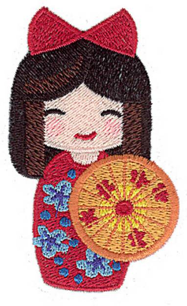 Picture of Kokeshi Doll With Umbrella Machine Embroidery Design