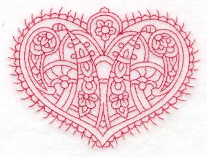 Picture of Floral Red Heart Machine Embroidery Design