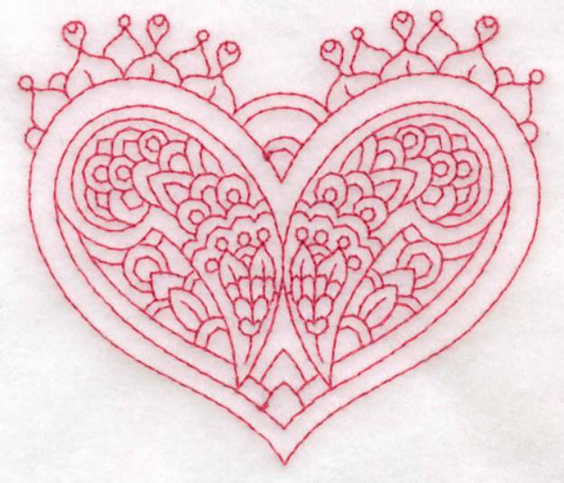 Picture of Floral Red Heart Machine Embroidery Design