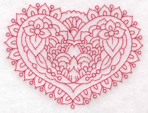Picture of Red Heart With Flowers Machine Embroidery Design