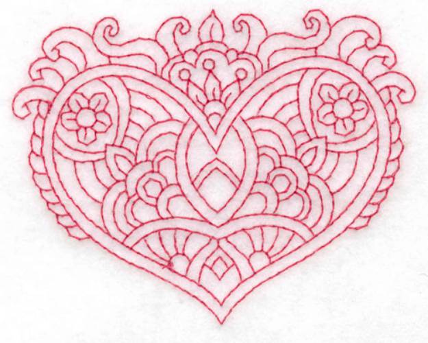Picture of Fancy Red Floral Heart Machine Embroidery Design