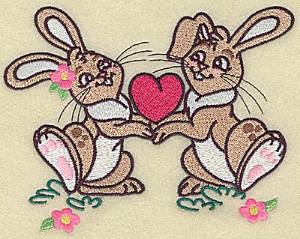 Picture of Bunnies Holding Heart Machine Embroidery Design