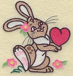 Picture of Girl Bunny Holding Heart Machine Embroidery Design