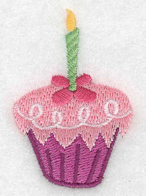 Picture of Cupcake with Candle Machine Embroidery Design
