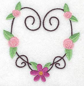 Picture of Heart with Flowers Machine Embroidery Design