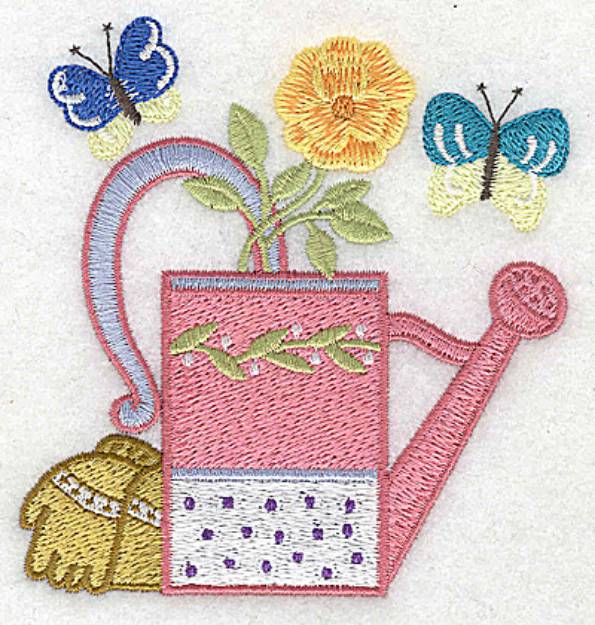 Picture of Watering Can Floral Machine Embroidery Design