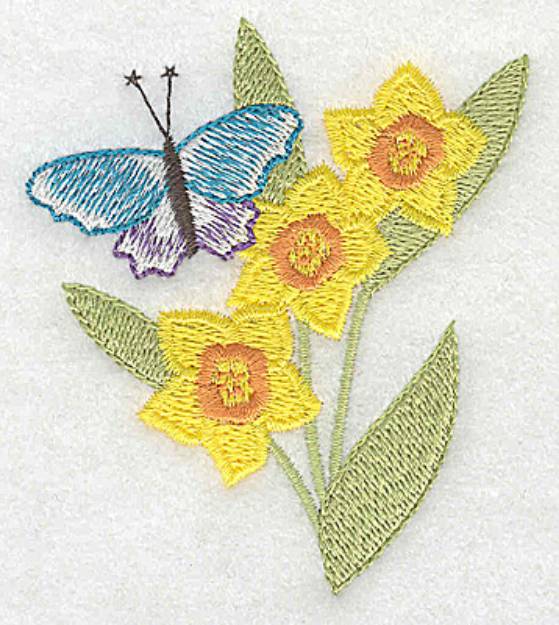Picture of Daffodils and Butterfly Machine Embroidery Design