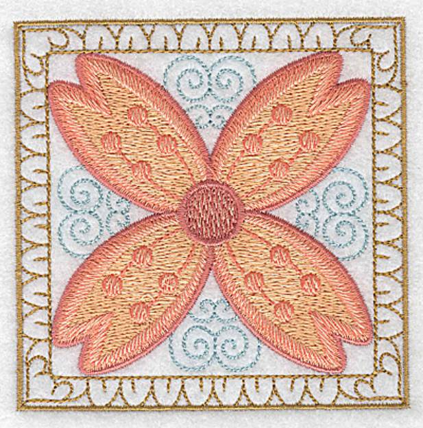 Picture of Orange Flower Square Machine Embroidery Design