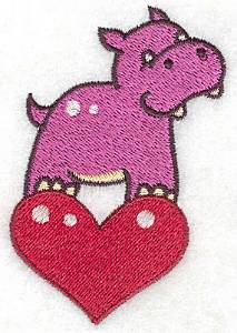 Picture of Hippo on Heart Machine Embroidery Design