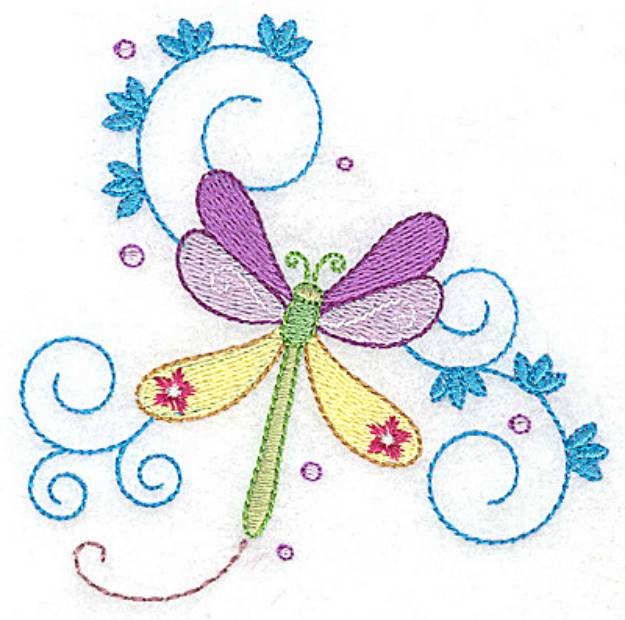 Picture of Dragonfly With Swirls Machine Embroidery Design