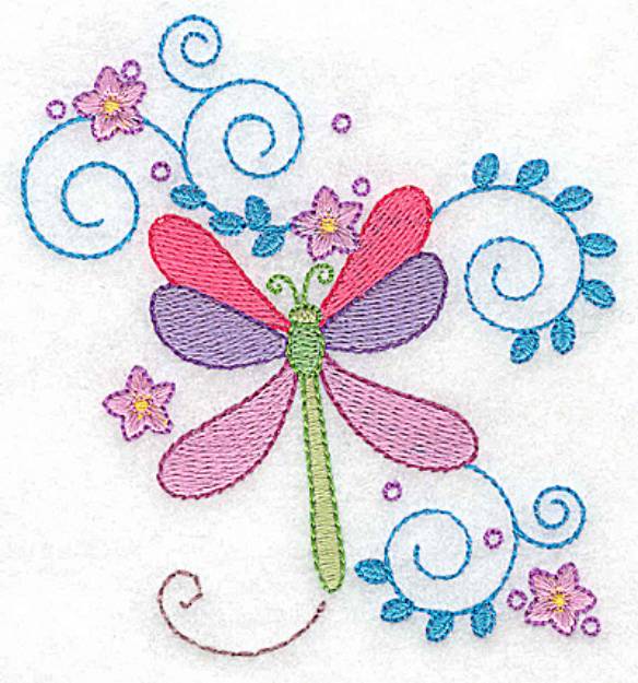 Picture of Dragonfly Flowers Machine Embroidery Design