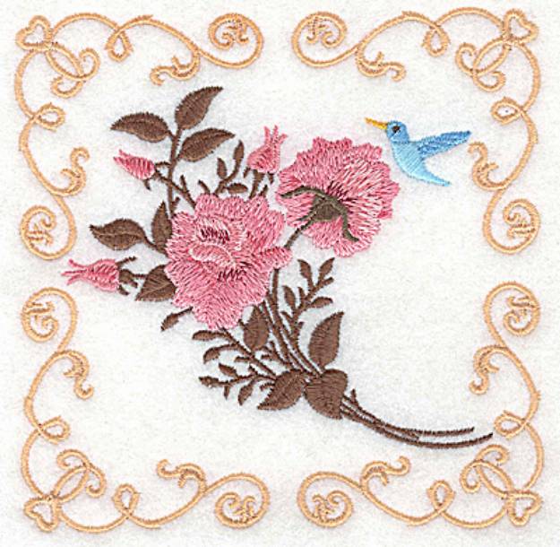 Picture of Roses And Bluebird Machine Embroidery Design