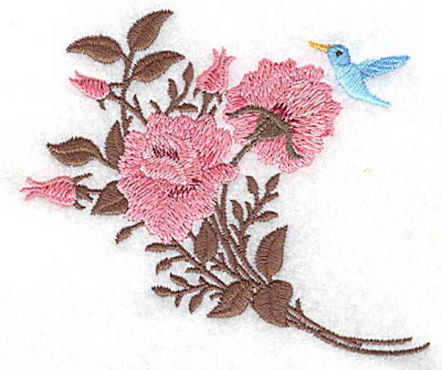 Picture of Roses With Bluebird Machine Embroidery Design