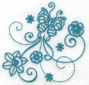 Picture of Flowers & Butterflies Redwork Machine Embroidery Design