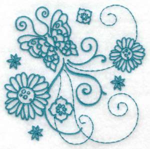 Picture of Flower & Butterfly Redwork Machine Embroidery Design