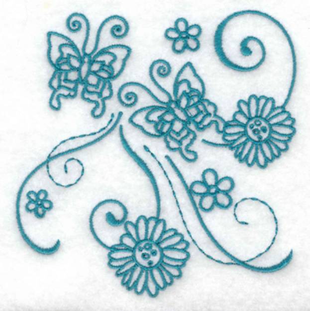 Picture of Butterfly & Floral Redwork Machine Embroidery Design