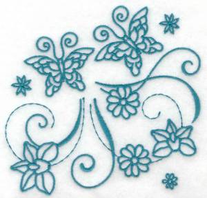 Picture of Butterflies & Flowers Redwork Machine Embroidery Design