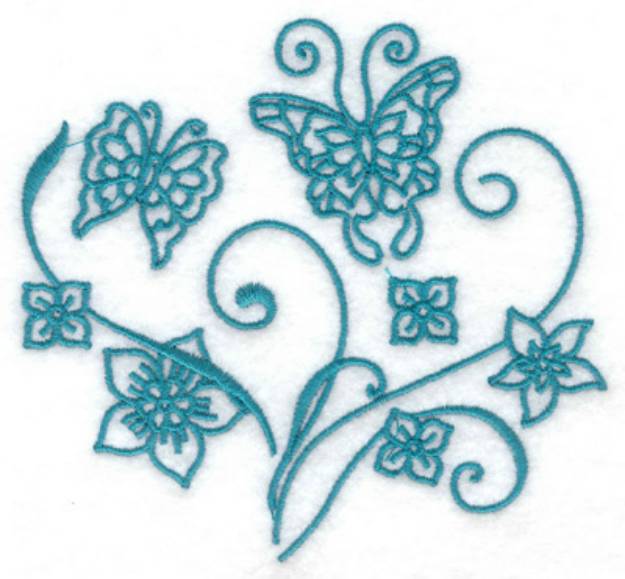 Picture of Flowers & Butterfly Redwork Machine Embroidery Design